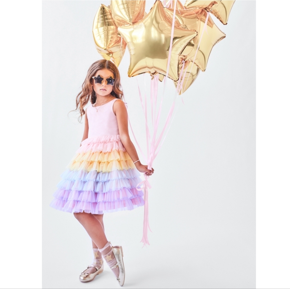JANIE AND JACK RAINBOW TULLE TIERED RUFFLE DRESS